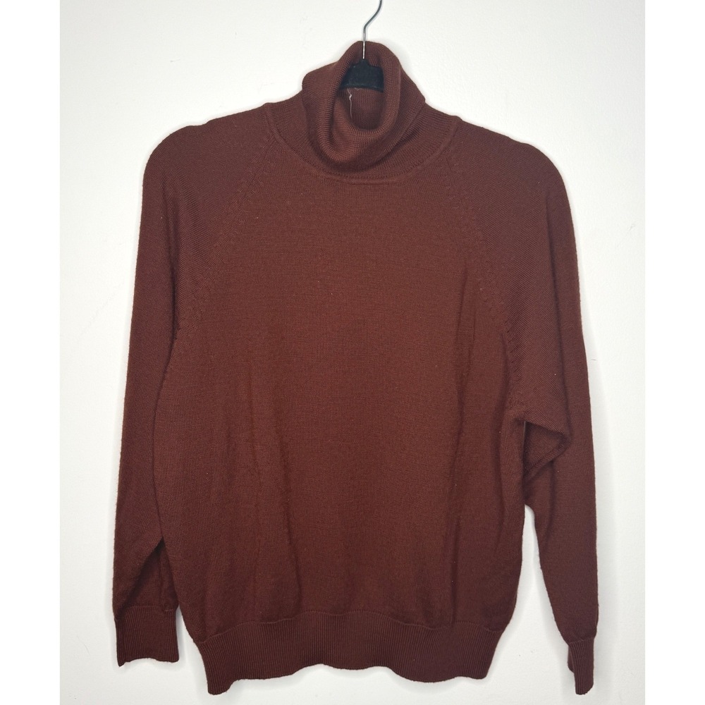 Oleg Cassini Brown Turtleneck Sweater Womens Large Wool Blend‎ Raglan Knit Top